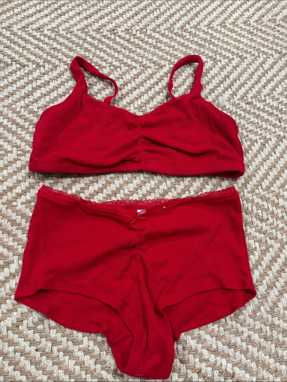 wild fable Red Ribbed Bralette and Boyshort Set